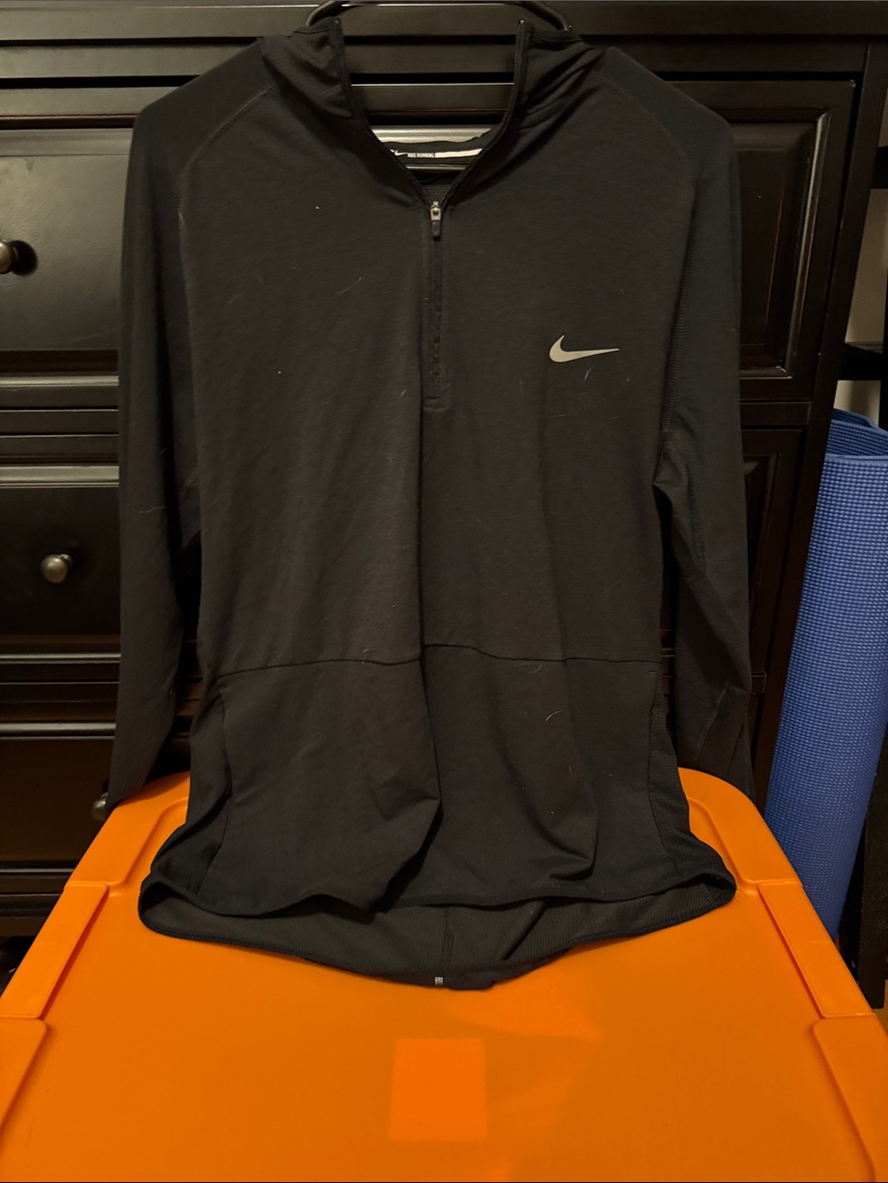 Nike Black Half-Zip Hooded Performance Top with Reflective Swoosh